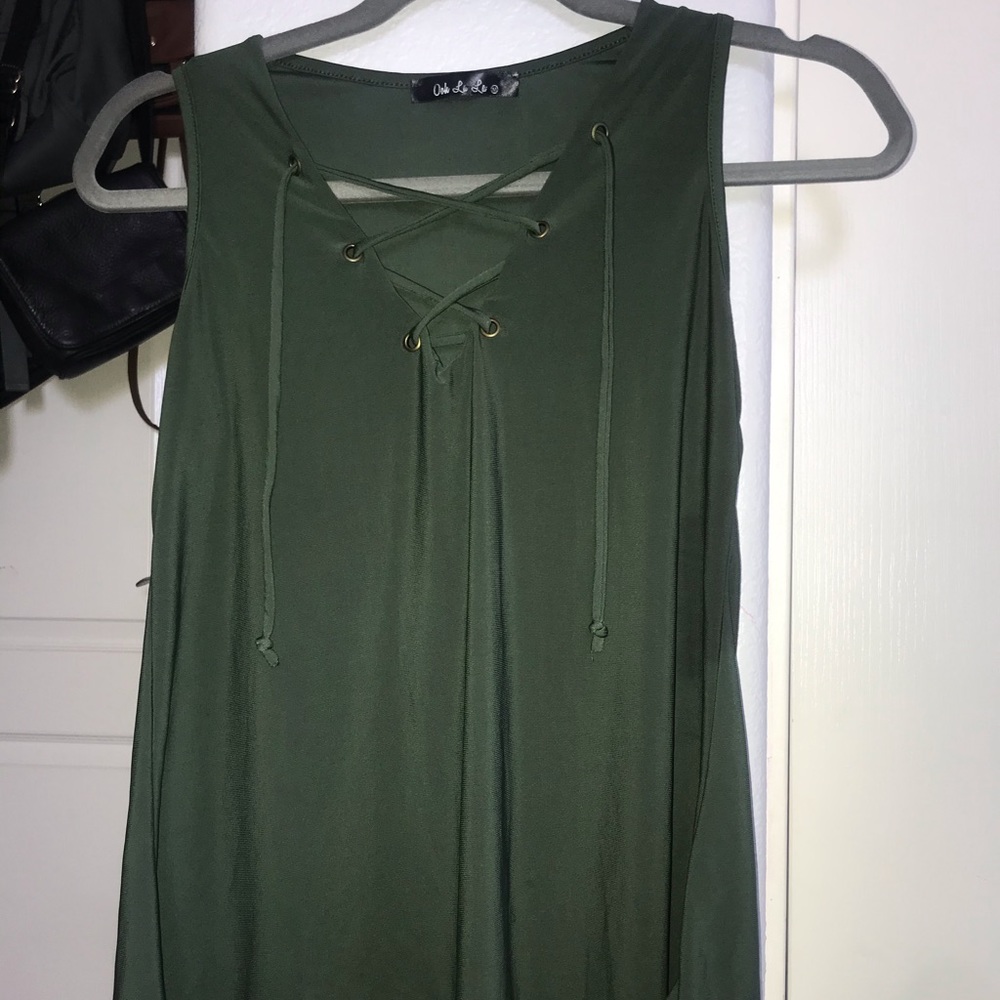 🔥2 for $10 Olive green lace up tank top